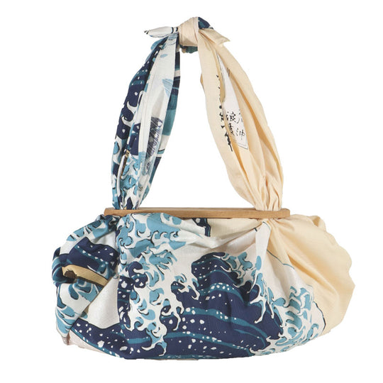 Furoshiki Patchin Bag L Cotton | Under the Wave Off Kanagawa Beige