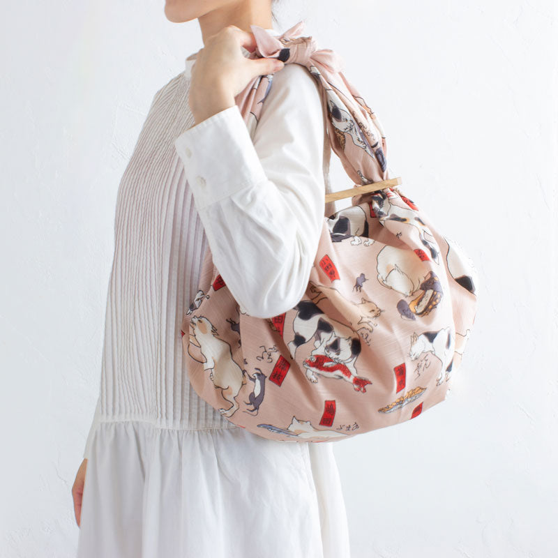 Furoshiki Patchin Bag L Cotton | Cats Suggested As The Fifty Three Stations Of The Tokaido Pink