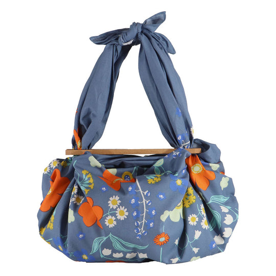 Furoshiki Patchin Bag L Organic | Flower Garden Gray Navy